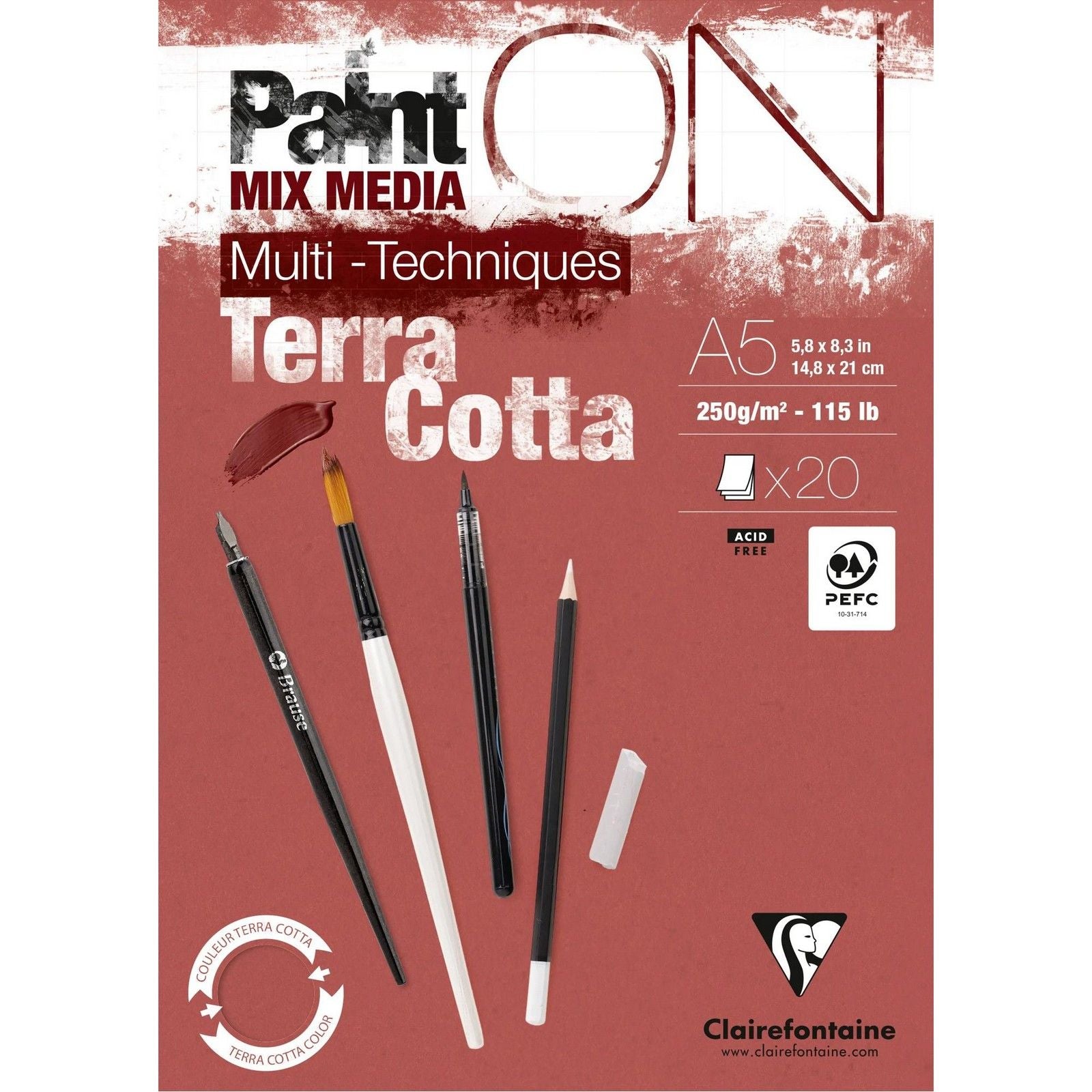 Clairefontaine • painton mixed media papier 250g a5 terracotta 20x