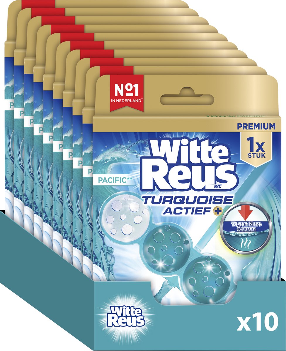 Witte reus toiletblok turquoise actief ocean toiletblok 50g - wc blokjes - voordeelverpakking - 10 stuks