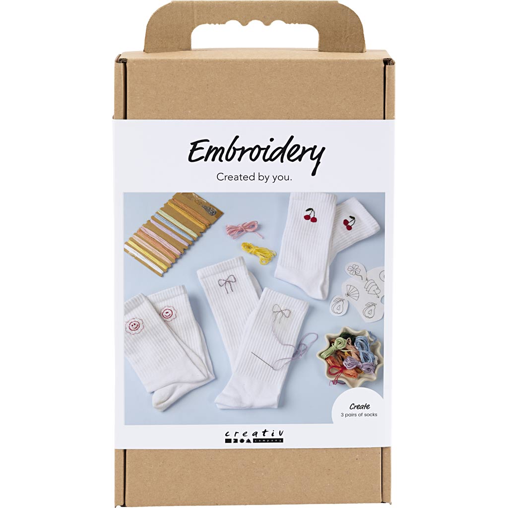 Creativ company hobbyset borduurwerk sokken wit
