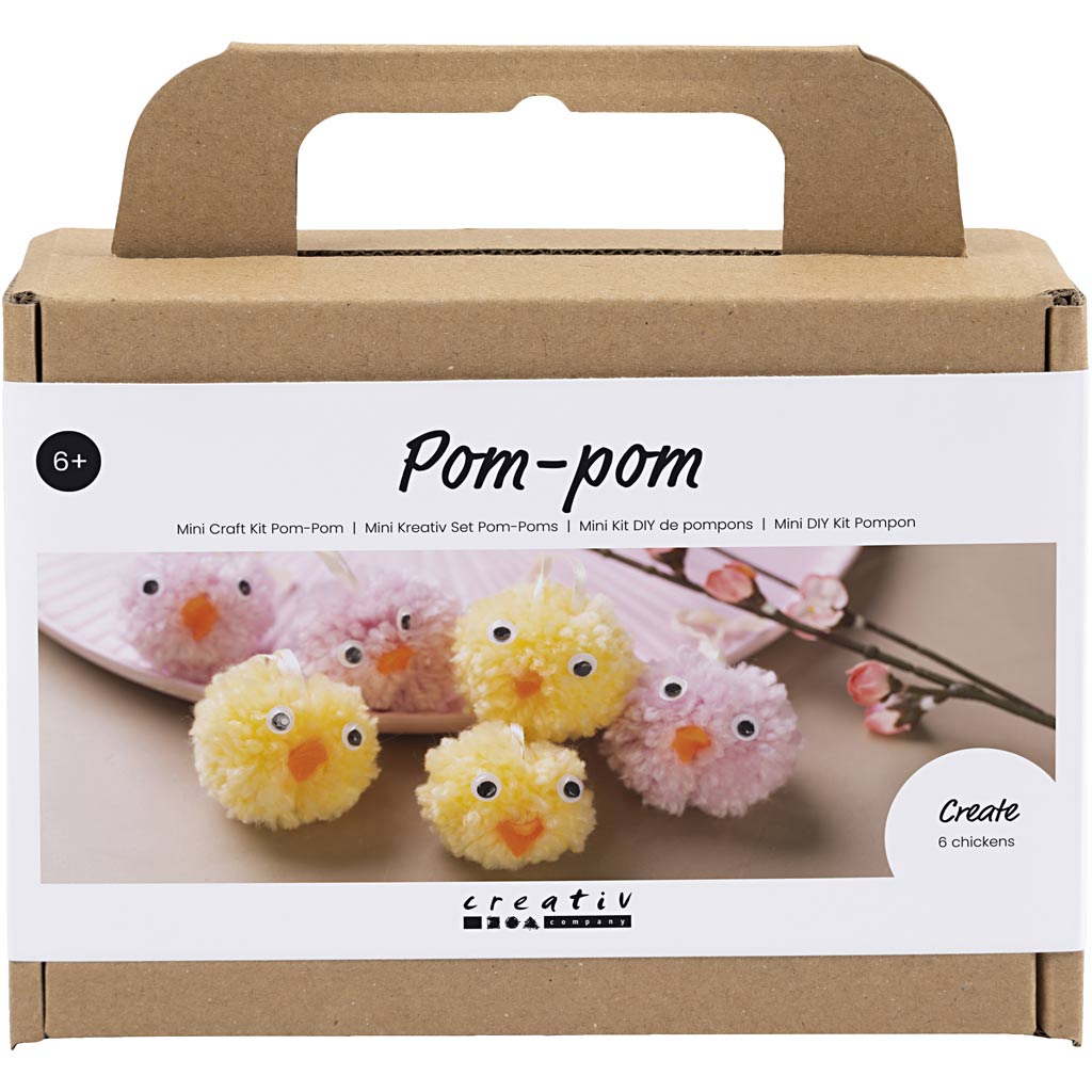 Creativ company mini hobbyset - knutselpakket - 6 pompom kuikens