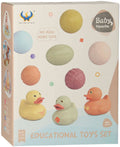 Badespielzeug-Set mit sensorischen Badebällen, Quietscheentchen, Pastellfarben