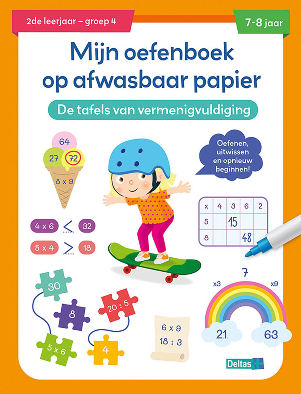 Deltas Übungsbuch, abwaschbares Papier, Einmaleins-Tabellen (7-8 Jahre)