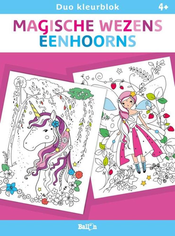 Ballon duokleurblok, magische wezens en eenhoorns. 4+