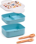 Merkloos sans marque bentobox lunchbox - feline fine cats - lichtblauw wit - bestek - 9x15,5x14cm