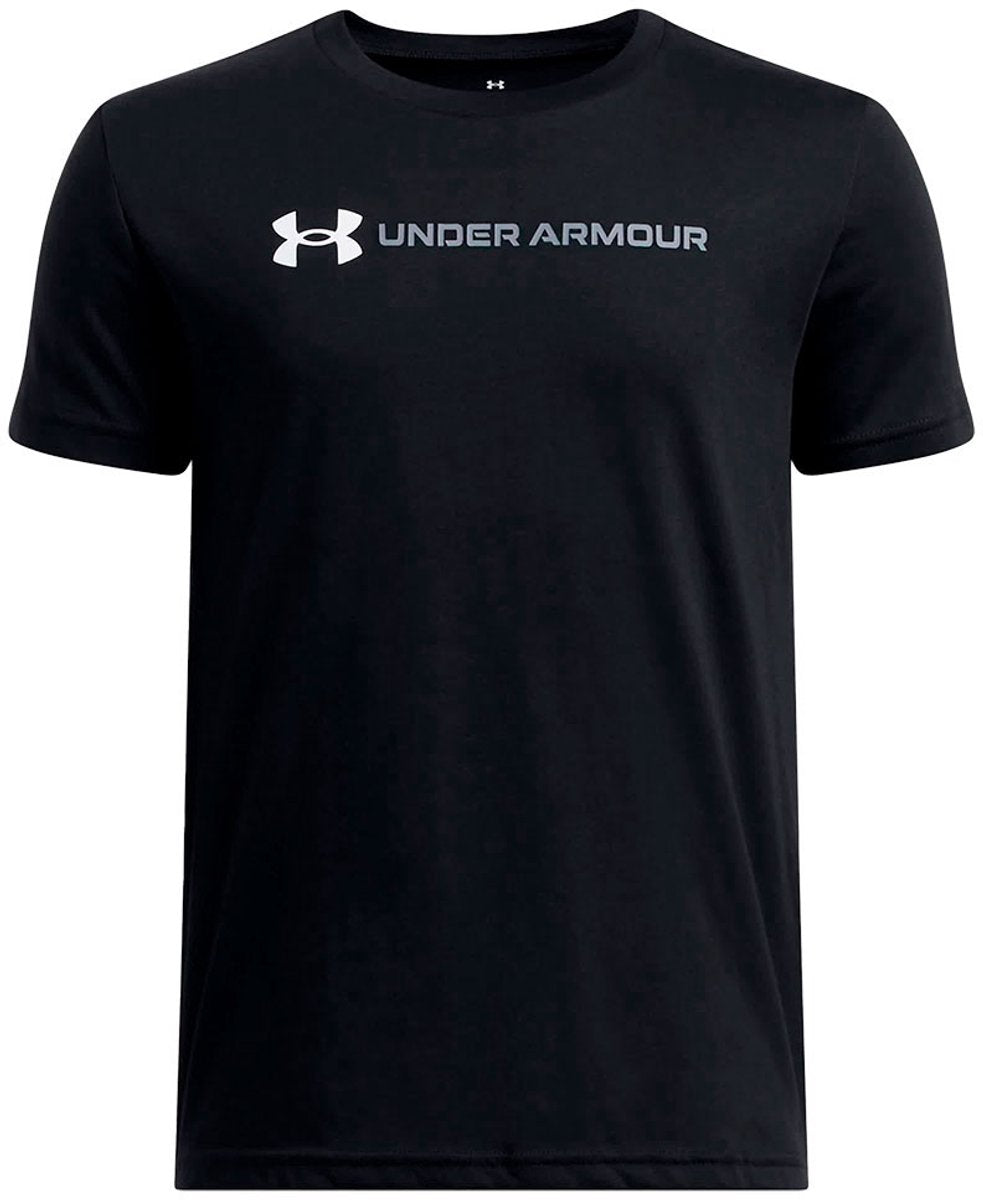 Under armour ua b logo wordmark ss unisex sportshirt - zwart - wit - grijs 128