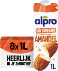 Alpro amandeldrink no sugars - ongezoete amandelmelk - plantaardig - geroosterde smaak - 8 x 1l