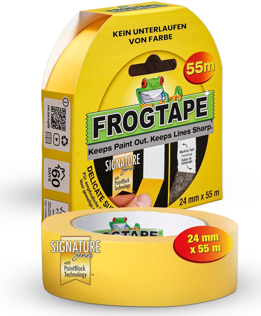 Duck frogtape - geel - 24 mm x 41m - binnen buiten - afplaktape schilderstape