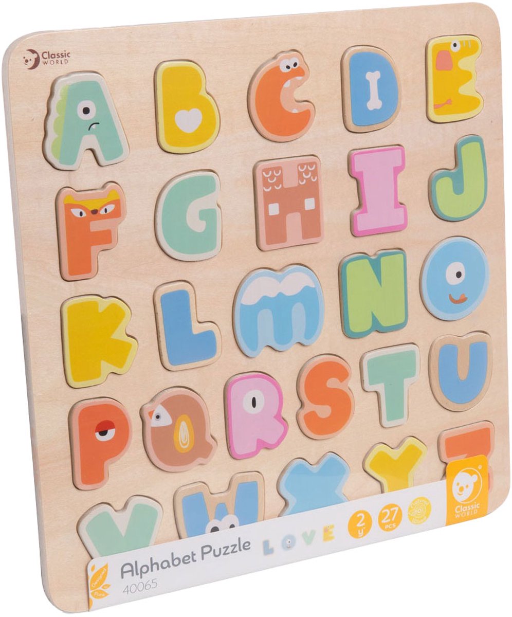Klassisches Welt-Alphabetpuzzle aus Holz, 27 Teile.