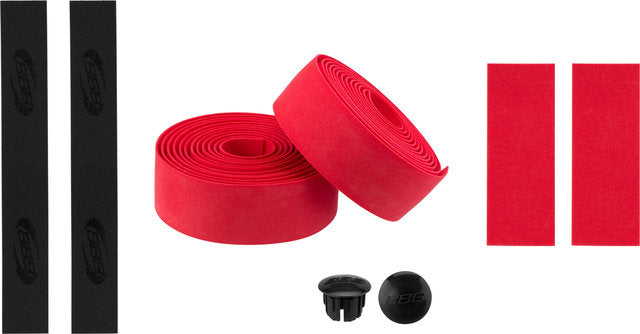 Bbb cycling stuurlint racefiets - zelfklevend stuurtape met stretch materiaal - antislip - lengte: 200cm - dikte: 2mm - inclusief stuurdoppen - rood - raceribbon bht-01