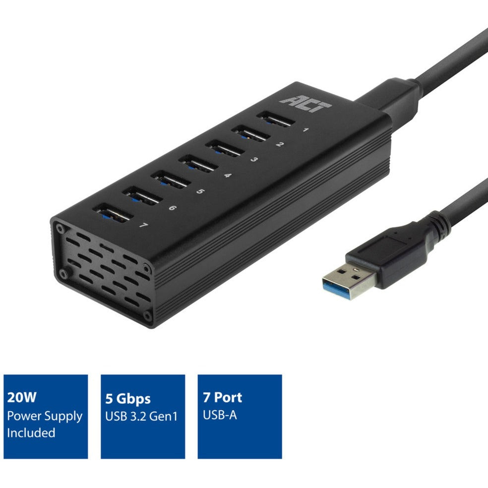 ACT Connectivity USB-Hub mit 7 Ports und Netzteil