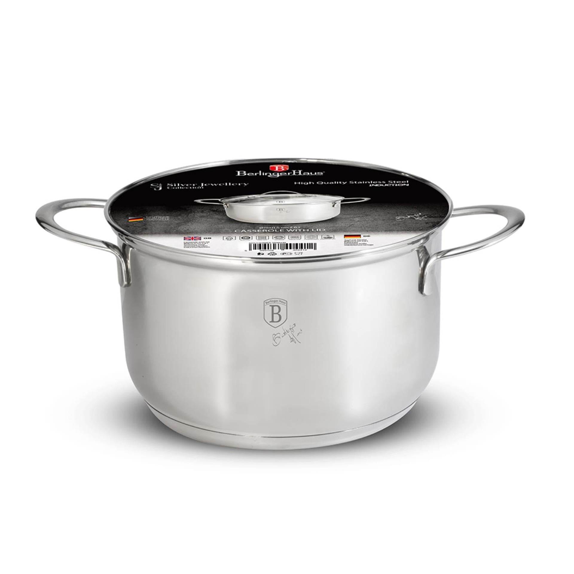 Berlingerhaus silver jewellery rvs kookpan ø18 cm met glazen deksel ook inductie 2,6l 18x11cm
