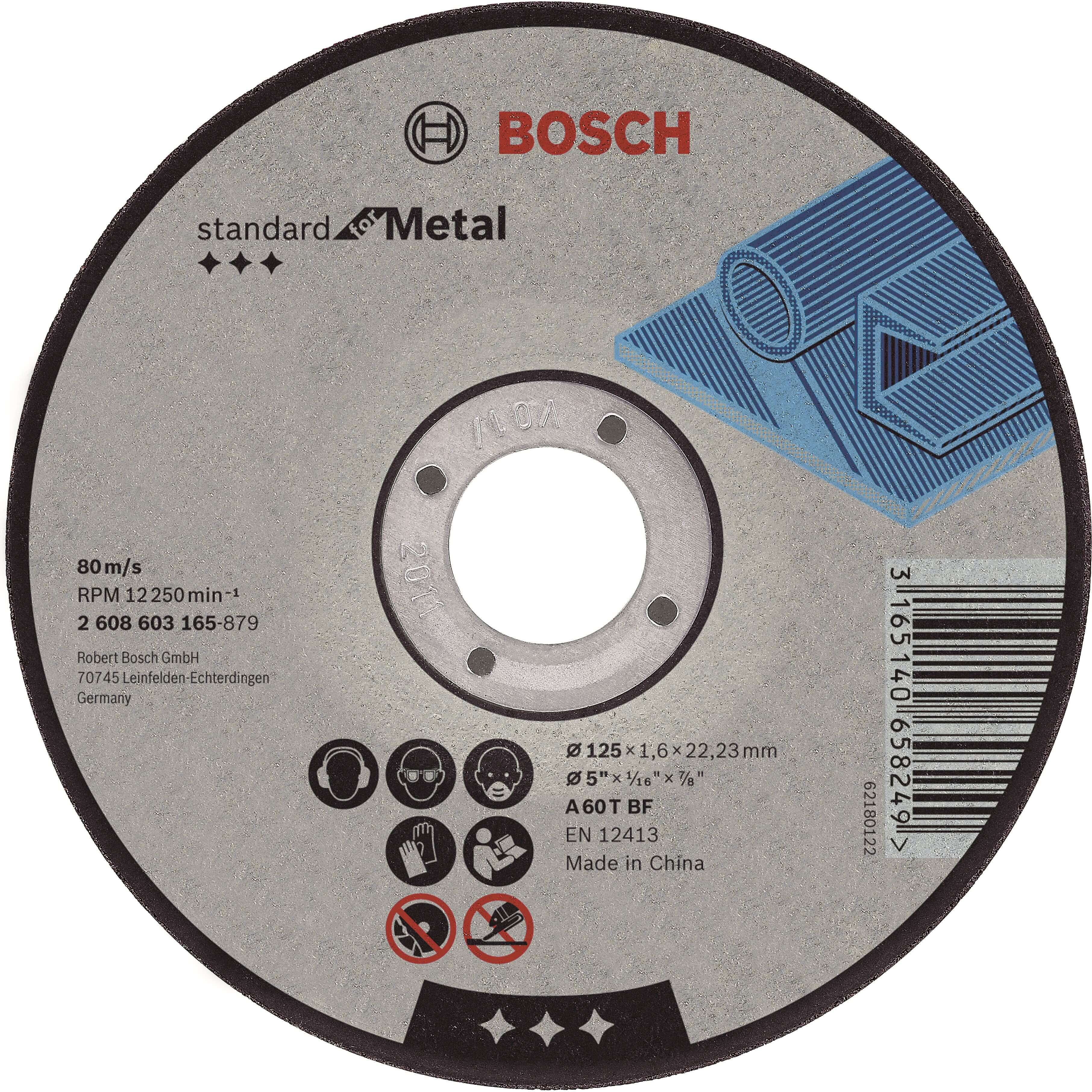 Bosch Zubehör Trennscheibe gerade Standard für Metall a 60 t bf, 125 mm, 22,23 mm, 1,6 mm 1 Stück - 2608603165