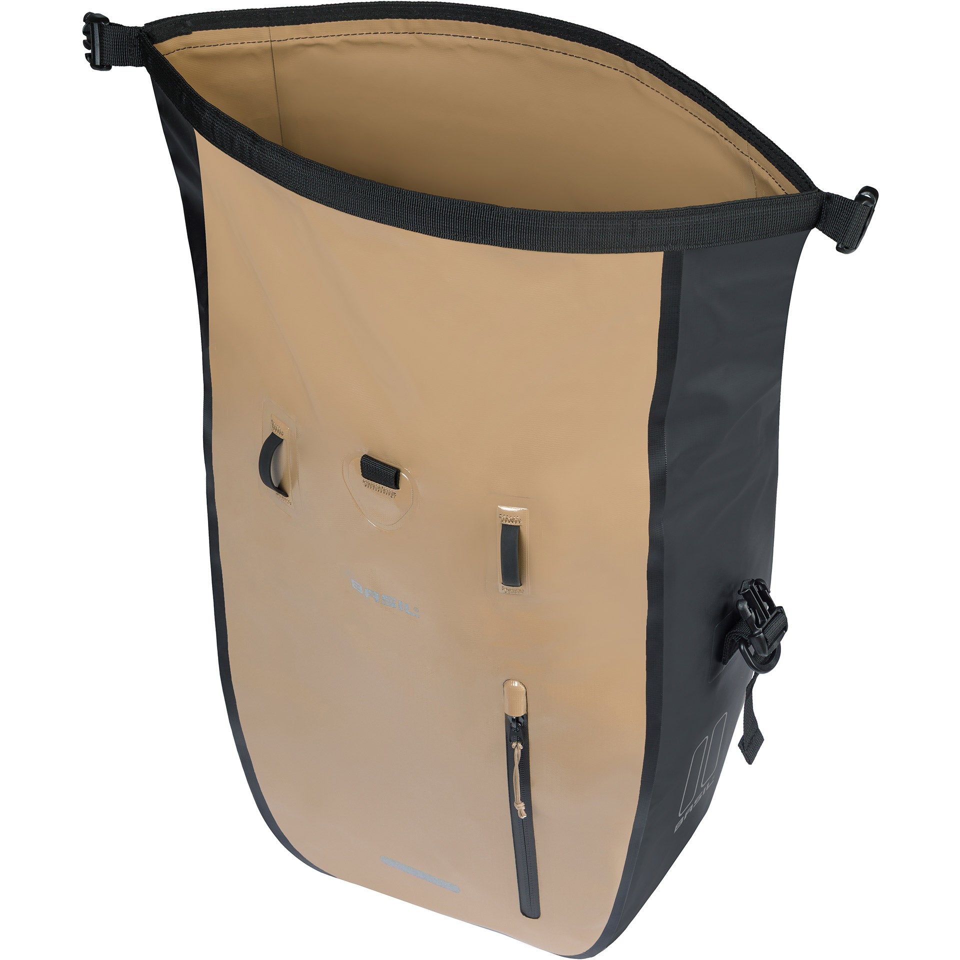 Basil enkele fietstas rivo l tarpaulin mik 25-31l 14 x 28 x 43 cm - zand zwart