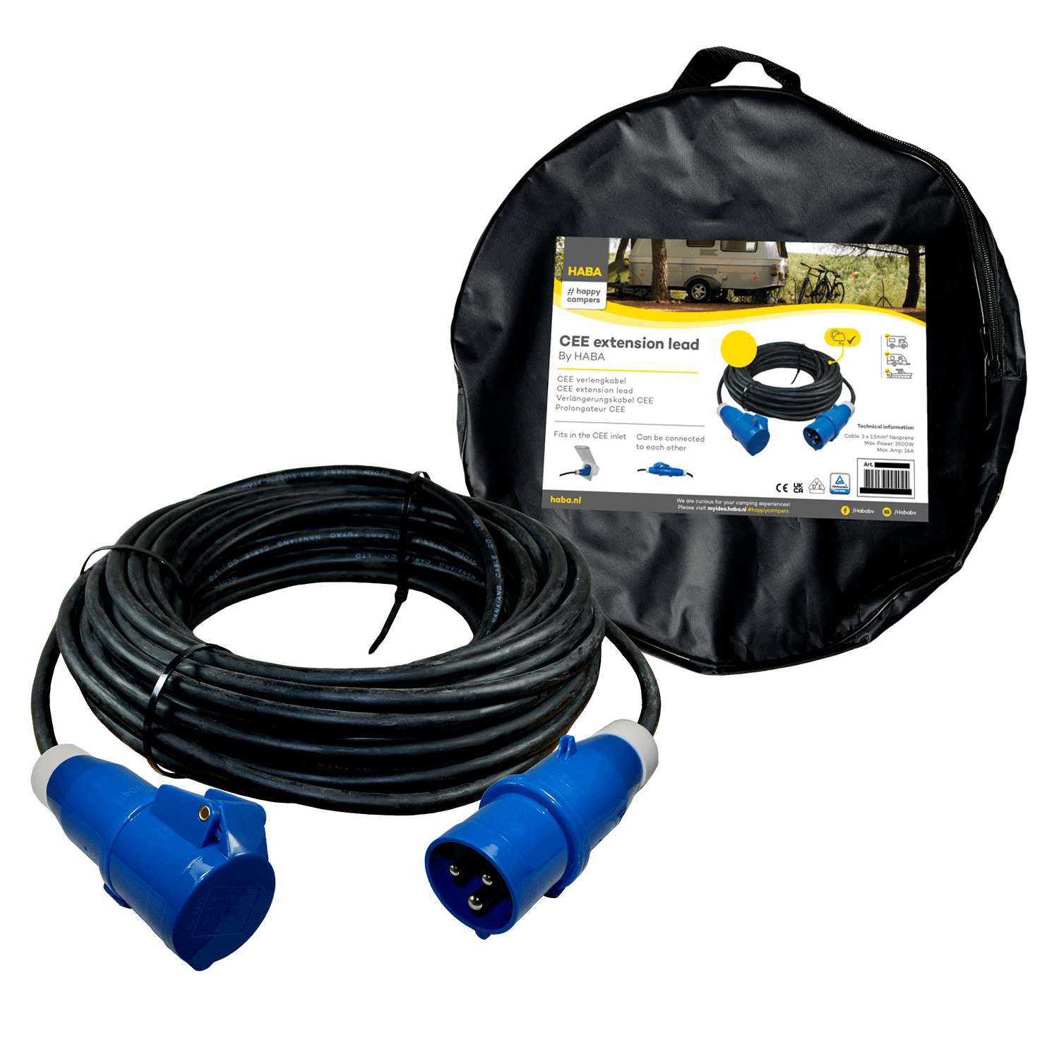 Ngk verleabel 20 meter neopreen 3x 1.5mm² – cee stekker en cee contrastekker – in tas