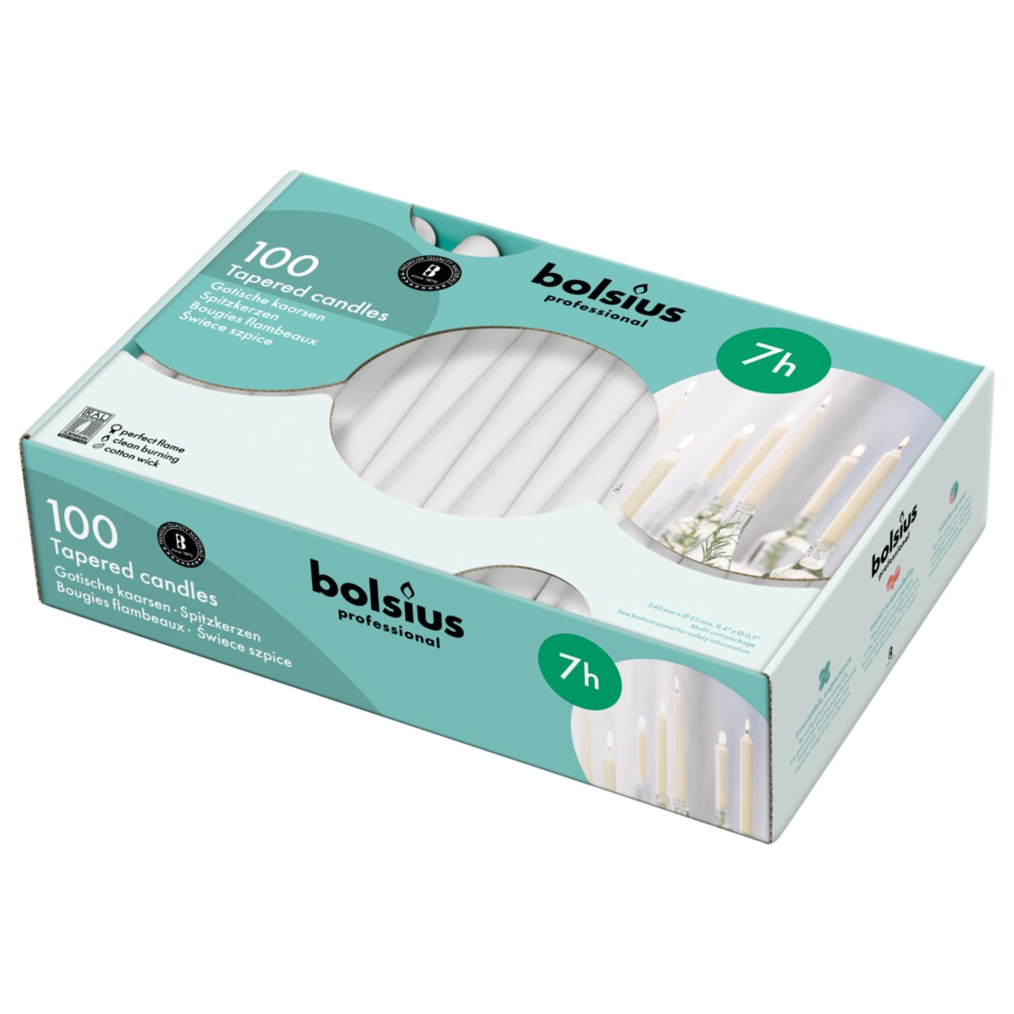 Bolsius professional gotische kaars wit ø23x240 mm 7 uur (100 stuks)