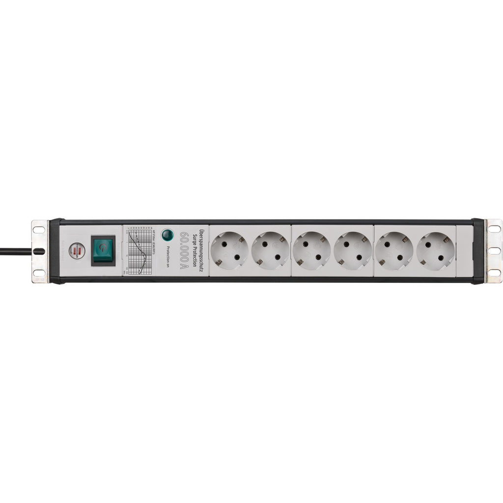 Brennenstuhl premium-line stekkerdoos 6-voudig 19 formaat stekkerdoos (zwart lichtgrijs, 3 meter, 60.000 a overspanningsbeveiliging)