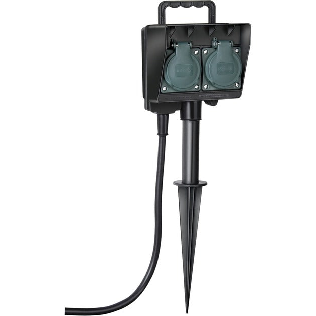 Brennenstuhl tuincontactdoos met aardspies 1154430 stekkerdoos (zwart, 1,4 meter, ip44)