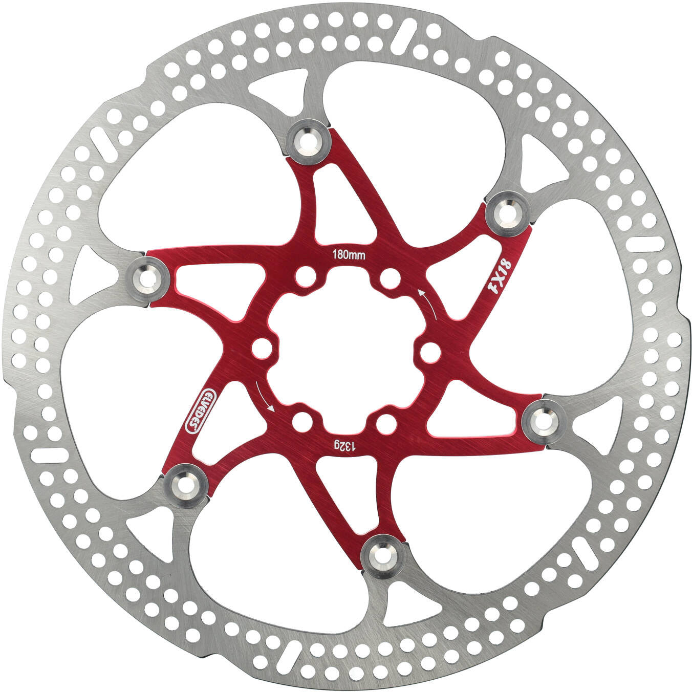 Elvedes schwimmende Bremsscheibe 180 mm 132 g 6 Löcher + Schraube rot 2015151