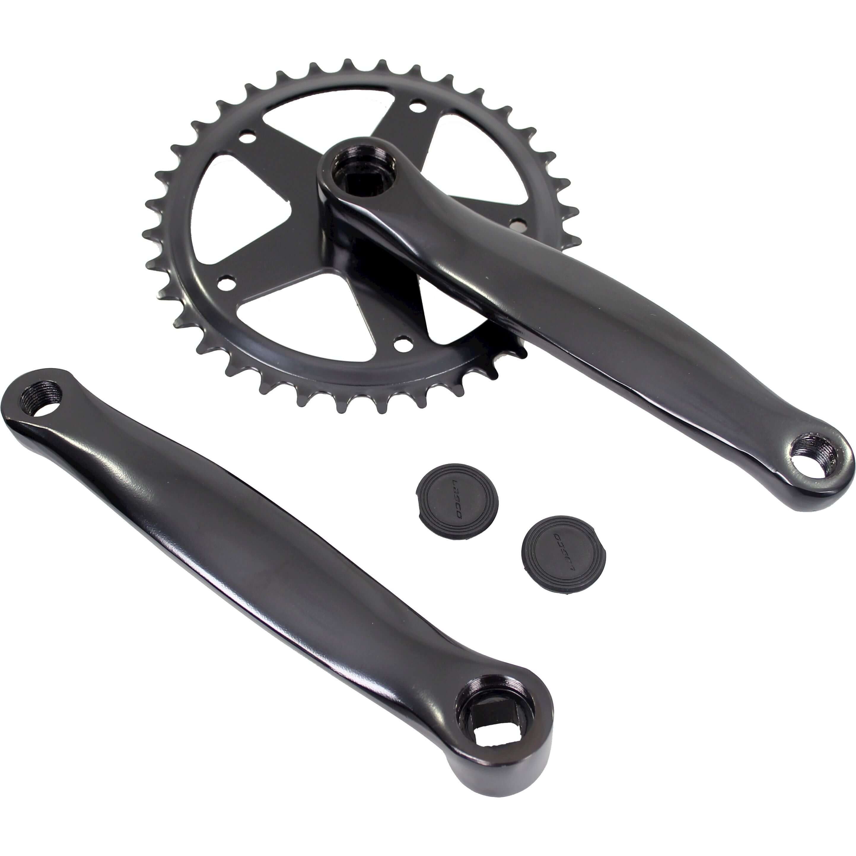 Kurbelgarnitur mit weißem Etikett, 36 Zähne, 1/8 Zoll, 170 mm, JIS-Standard, Aluminium, schwarz