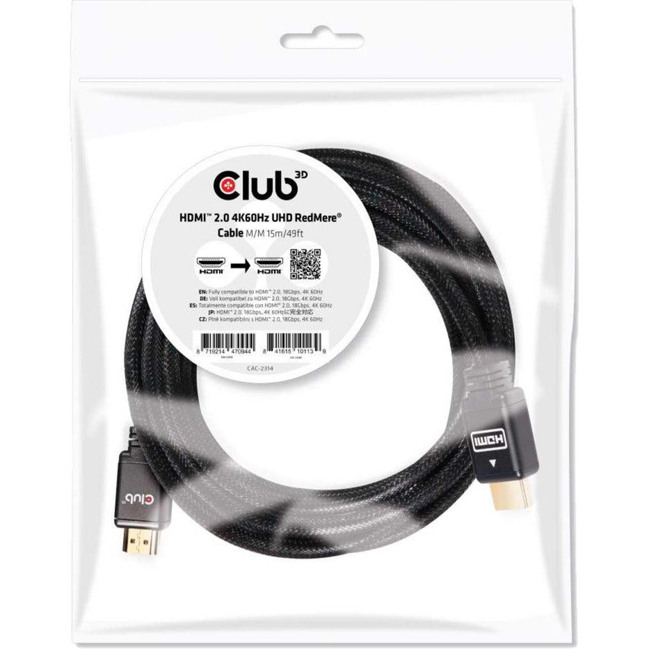 Club 3d hdmi 2.0 redmere kabel (zwart, 15 meter, 4k 60hz)