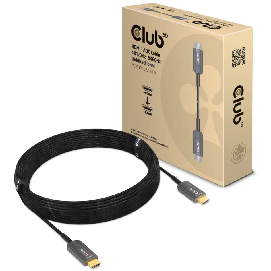Club 3d hdmi certified aoc kabel (zwart, 10 meter, 4k 120hz, 8k 60hz)