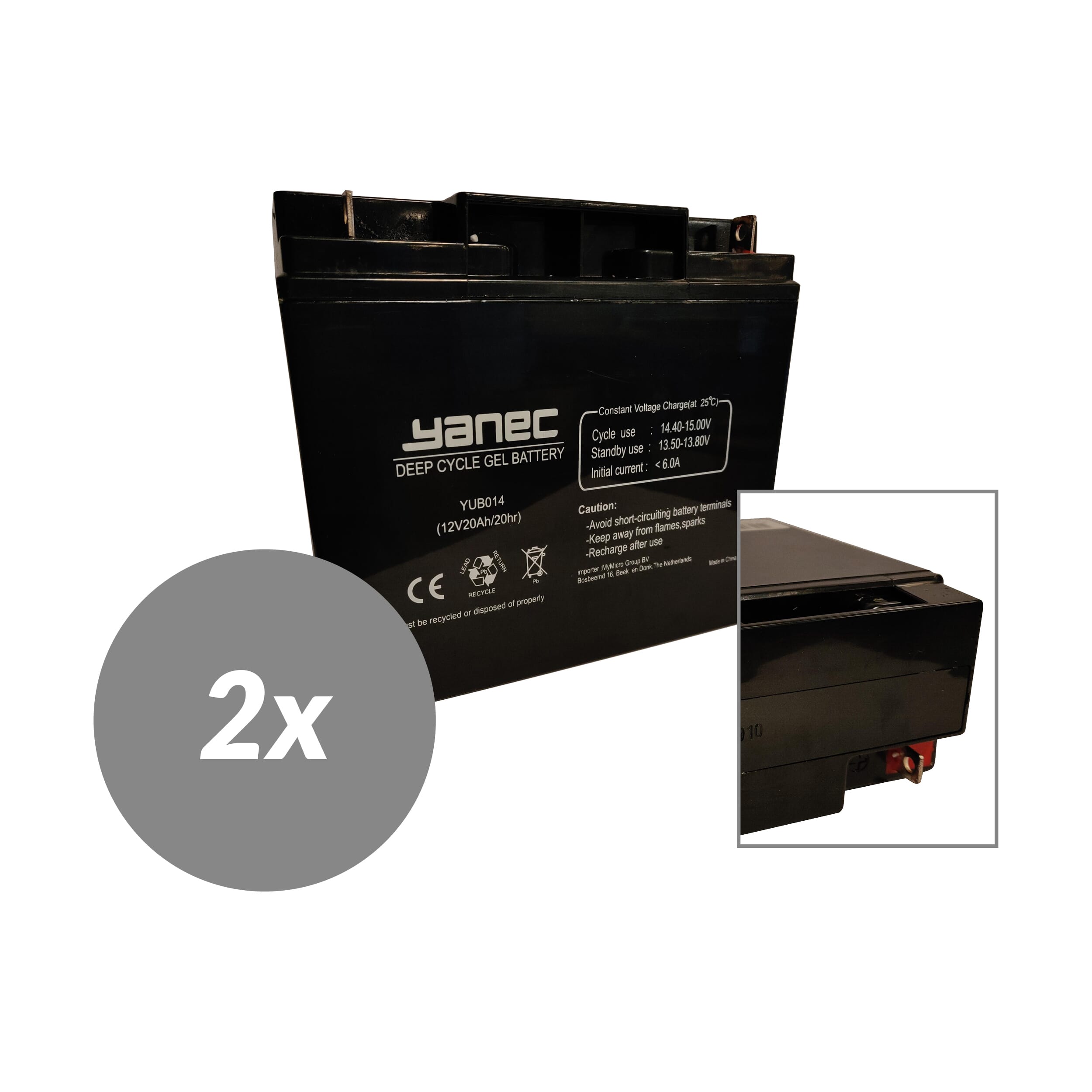 Yanec gel accu 12v 20ah vervangingsset (excl. kabels)