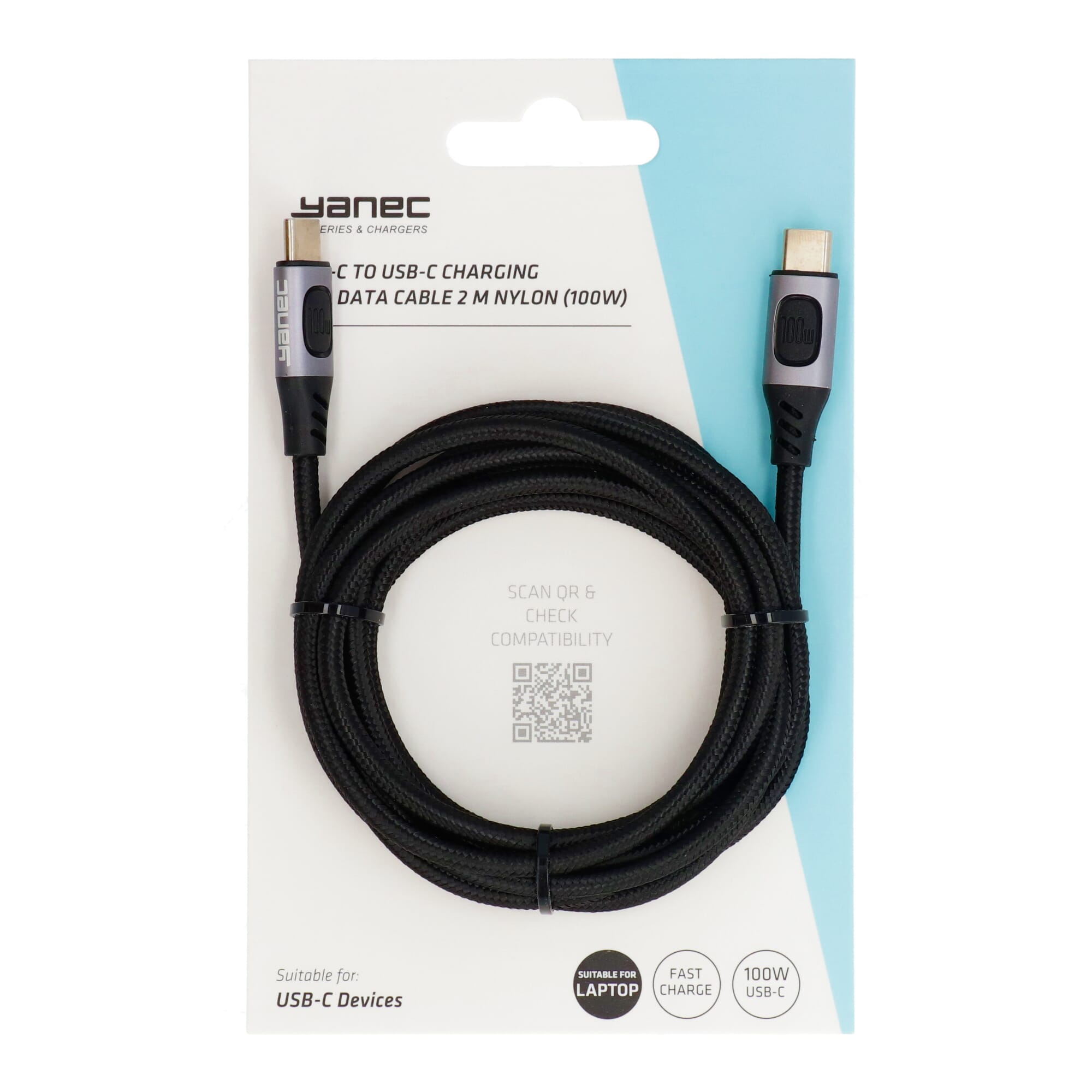 Yanec USB-C zu USB-C Lade- und Datenkabel 2 m Nylon (100 W)