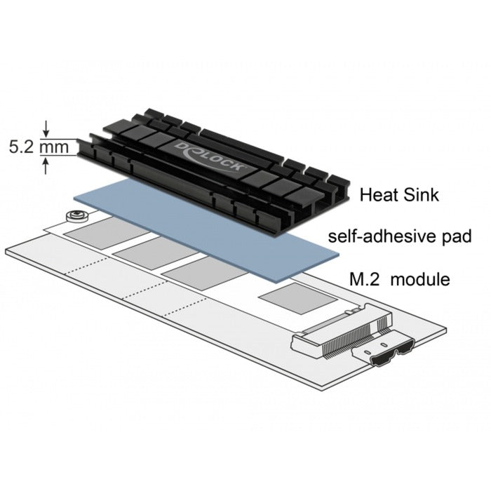 Delock heatsink flat 70 mm voor m.2 module (zwart)