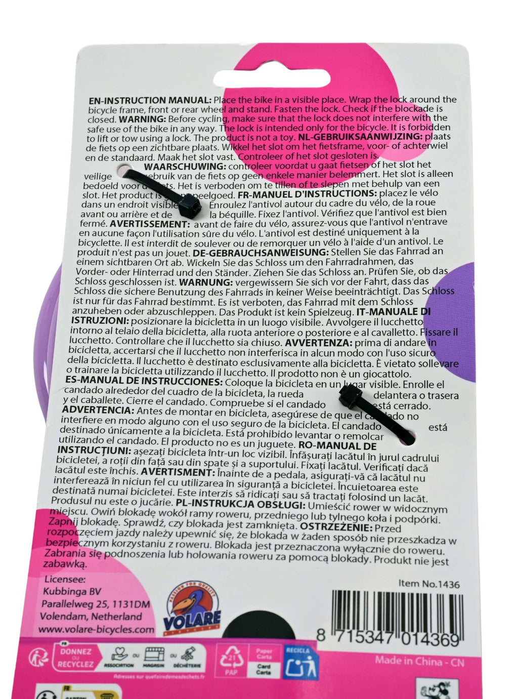 Minnie Mouse Kabelschloss lila pink