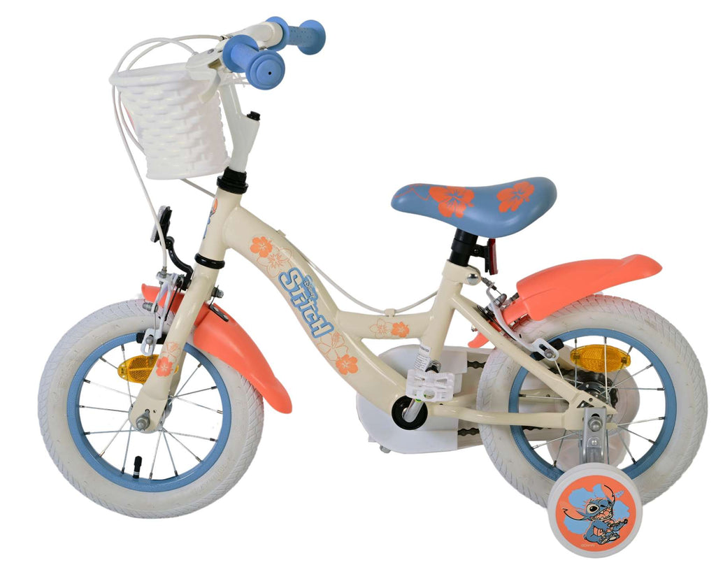 Stich disney stitch kinderfiets - meisjes - 12 inch - twee handremmen - crème koraal blauw