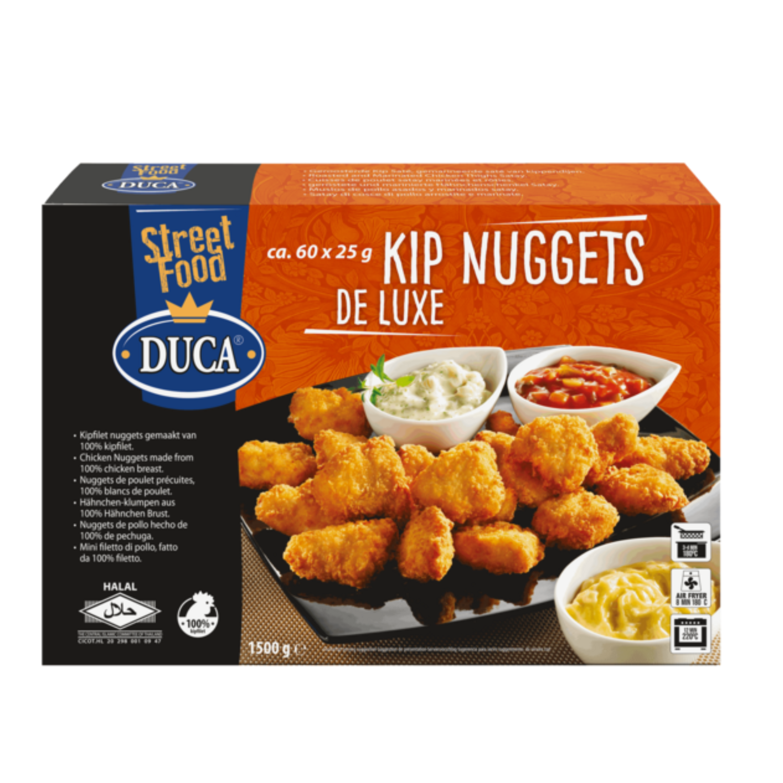 Duca voorgebraden kipfilet kipnuggets deluxe (60x25 gram)