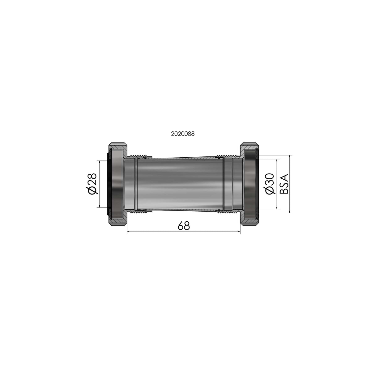 Trapas Elvedes Thread fit BSA voor Praxis road MTB 68-73 mm