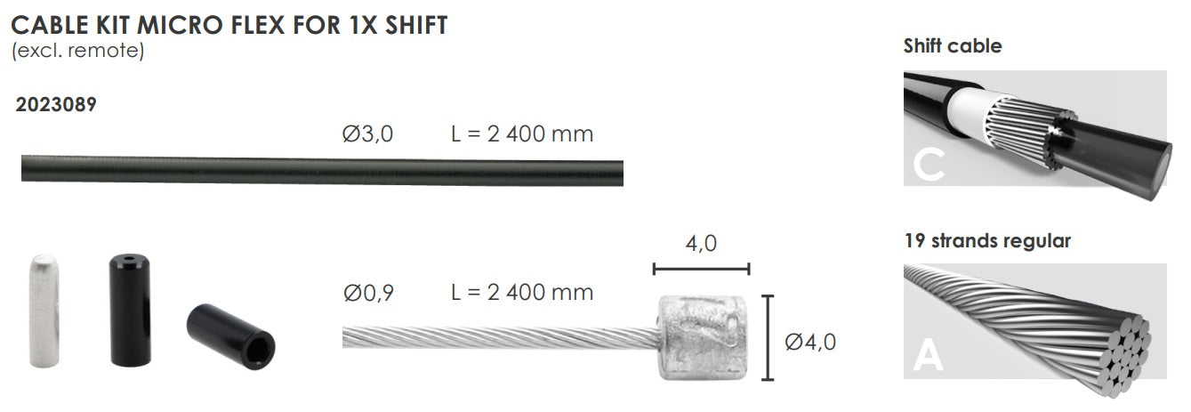 Elvedes Schalterkabel-Set, Microflex, ø 3,2 mm, 2500 mm × 2500 mm