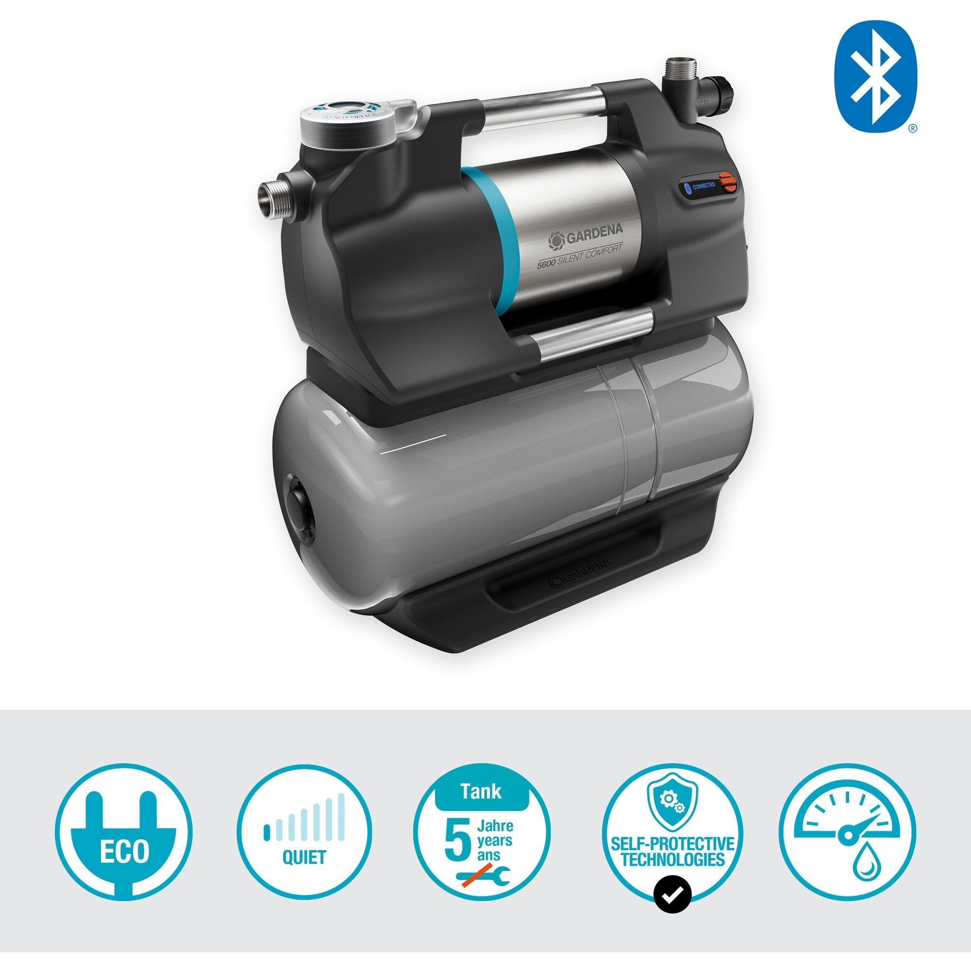 Gardena hydrofoorpomp 5600 silentcomfort (grijs roestvrij staal, bluetooth)