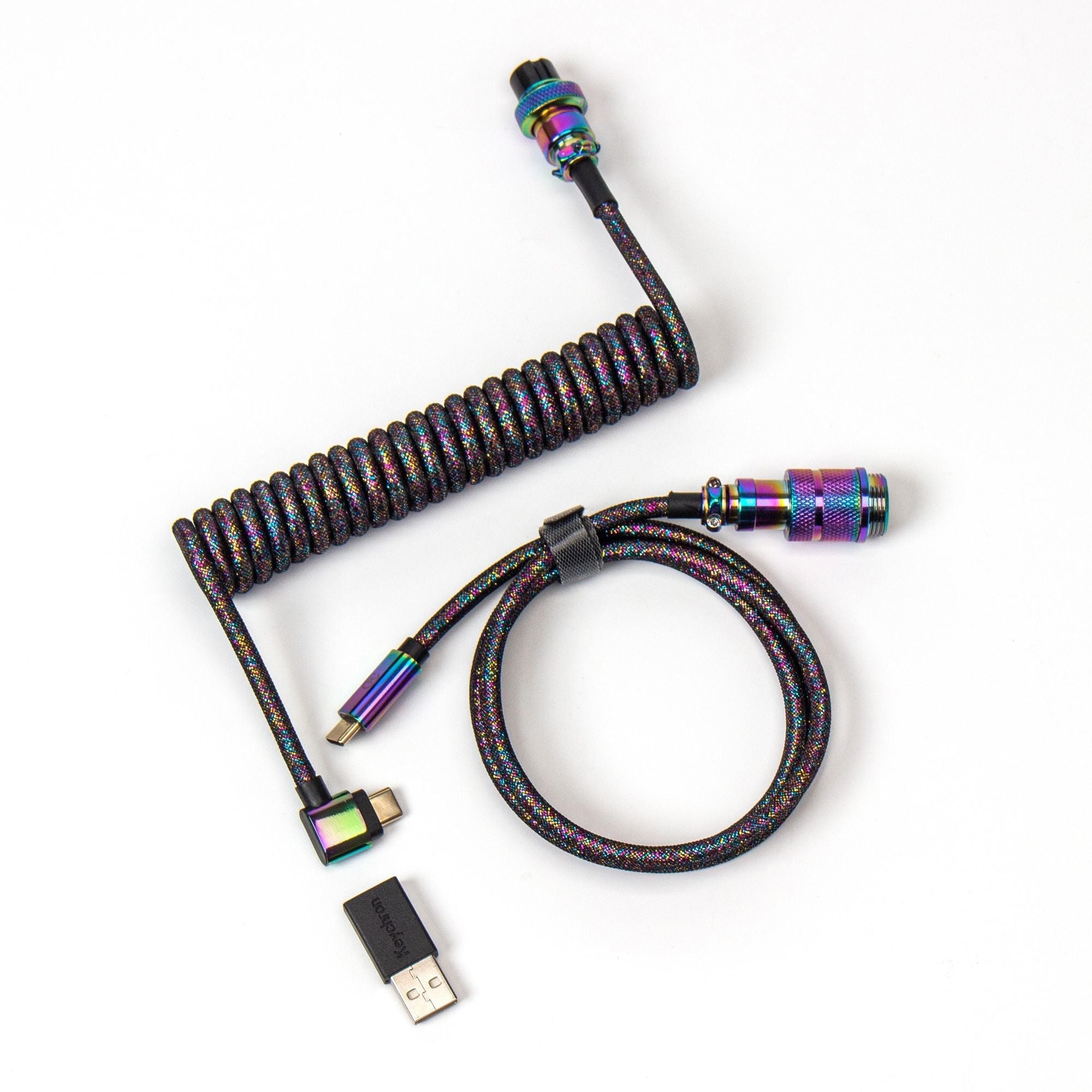 Keychron Premium Spiralflugkabel, Regenbogenfarben, schwarz beschichtet