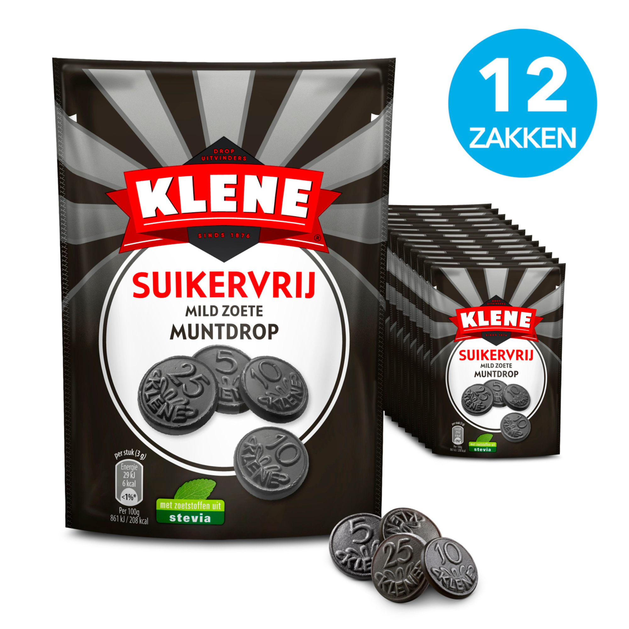 Klene suikervrij mild zoete muntdrop (12x 100gr)