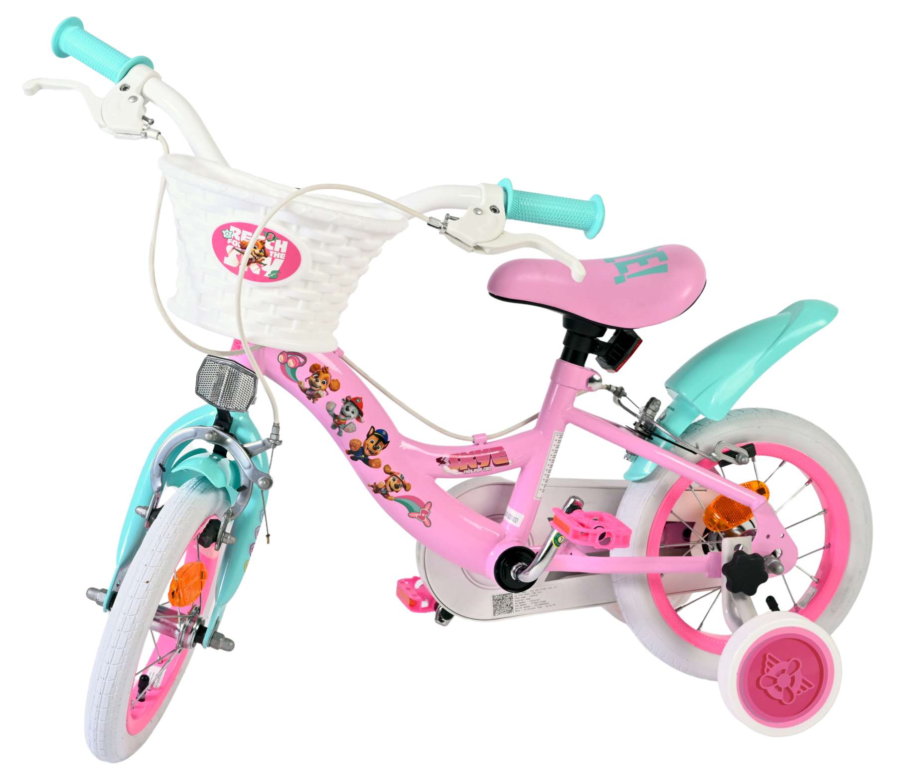 Volare paw patrol kinderfiets - meisjes - 12 inch - roze - twee handremmen