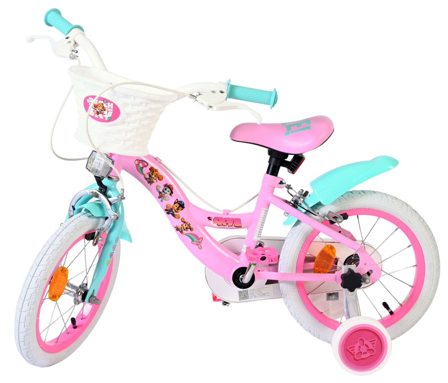 Paw patrol kinderfiets - meisjes - 14 inch - roze - twee handremmen