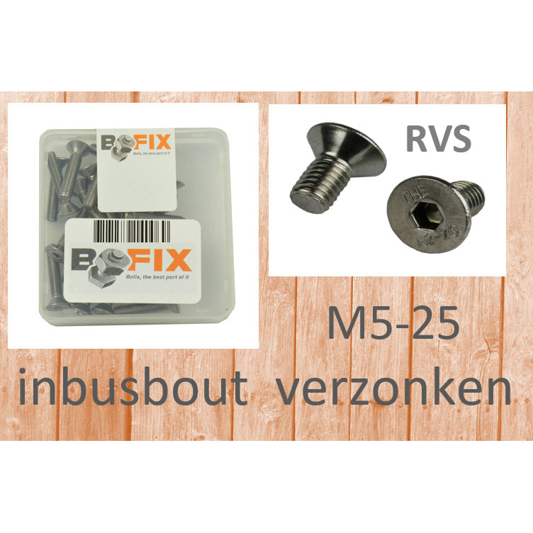Bofix inbusbout m5x25 rvs verzonken kop (25st)