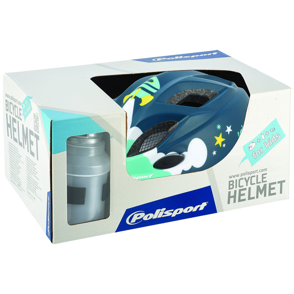 Polisport Helm Raumschiff mit Trinkflasche und Halfter. Größe: XS (48/52 cm), Farbe: Blau