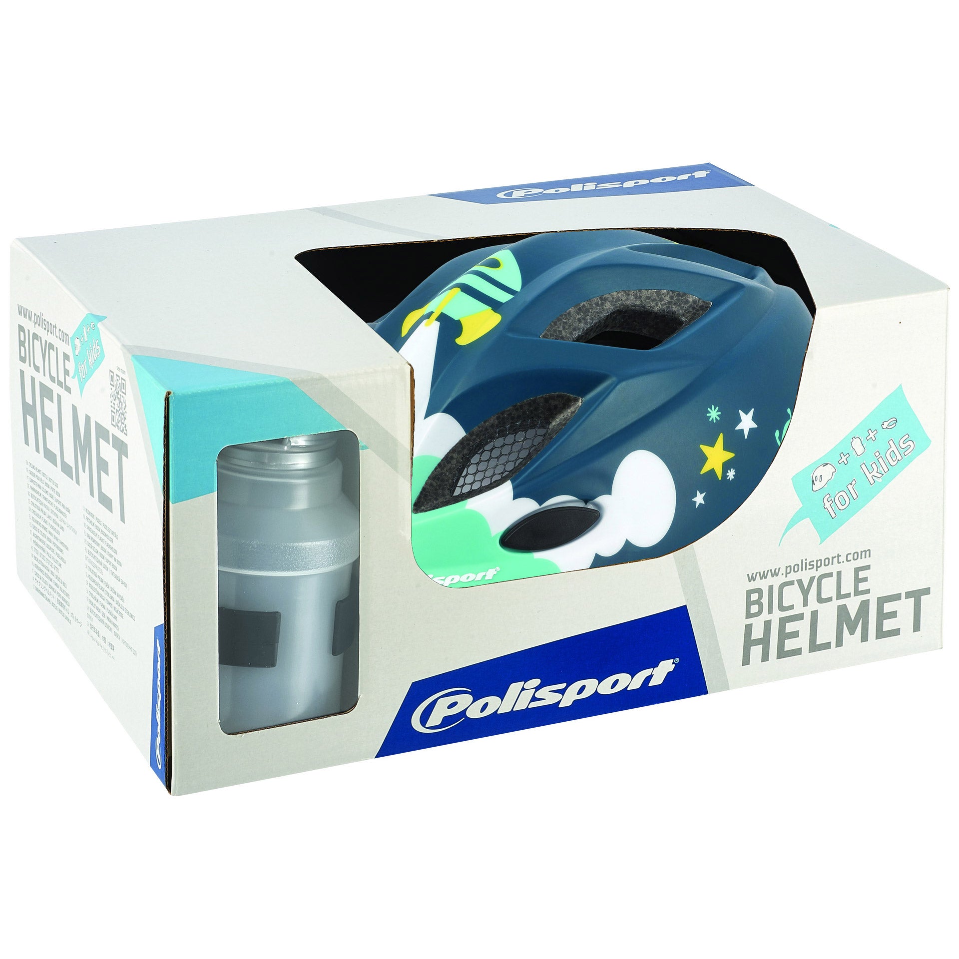 Polisport Helm Raumschiff mit Trinkflasche und Halfter. Größe: XS (48/52 cm), Farbe: Blau