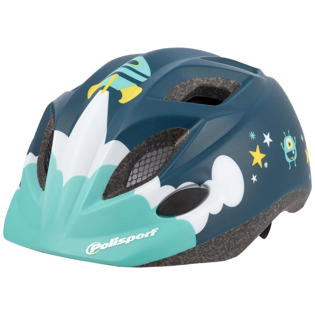 Polisport Helm Raumschiff mit Trinkflasche und Halfter. Größe: XS (48/52 cm), Farbe: Blau