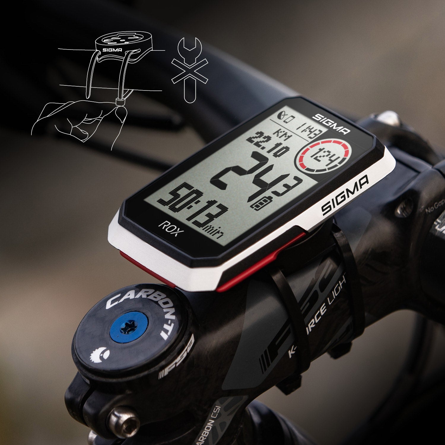 Sigma rox 4.0 gps zw wit standaard stuurhouder + usb-c oplaadkabel