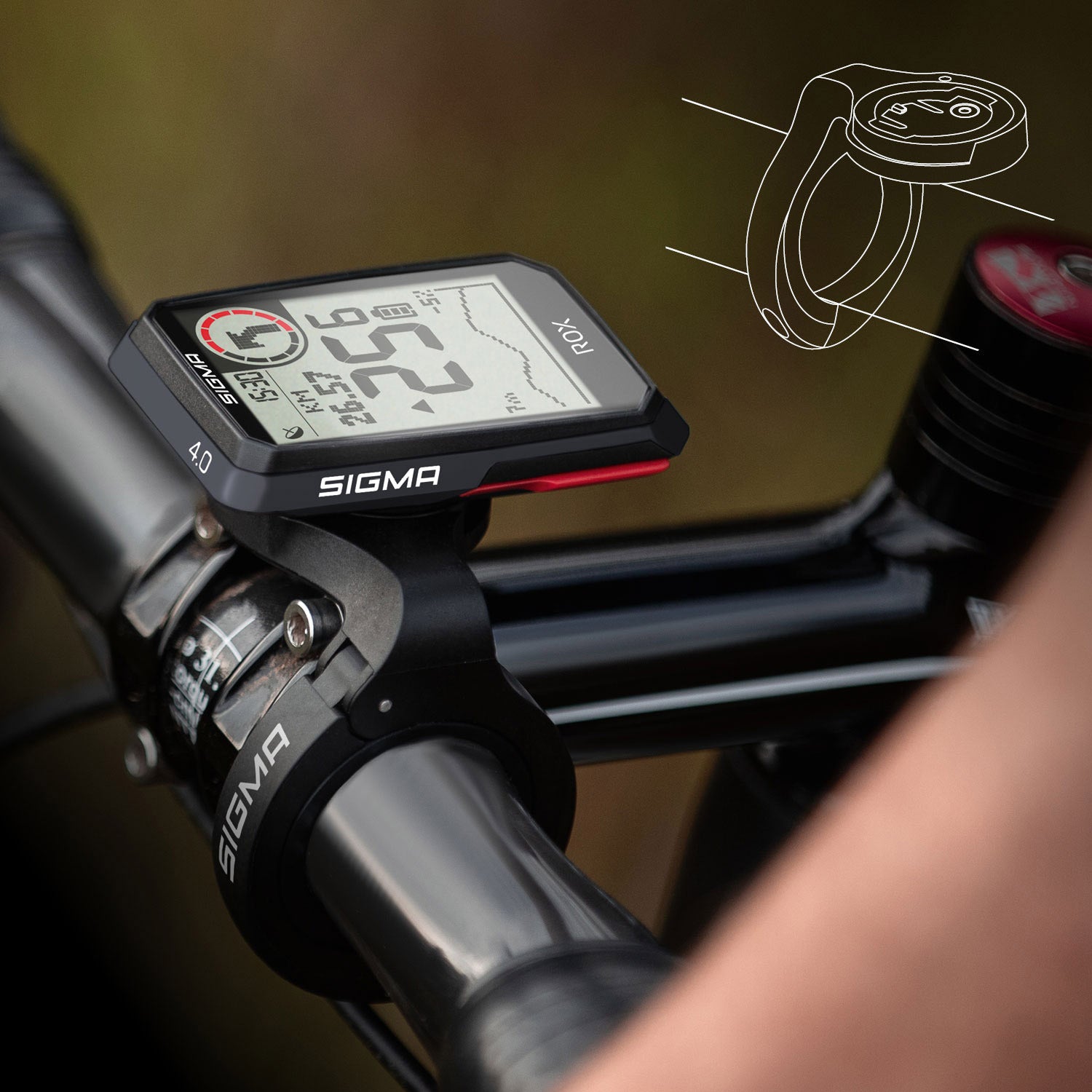 Sigma Rox 4.0 GPS HR CAD Top-Mount-Fahrradcomputer-Set schwarz