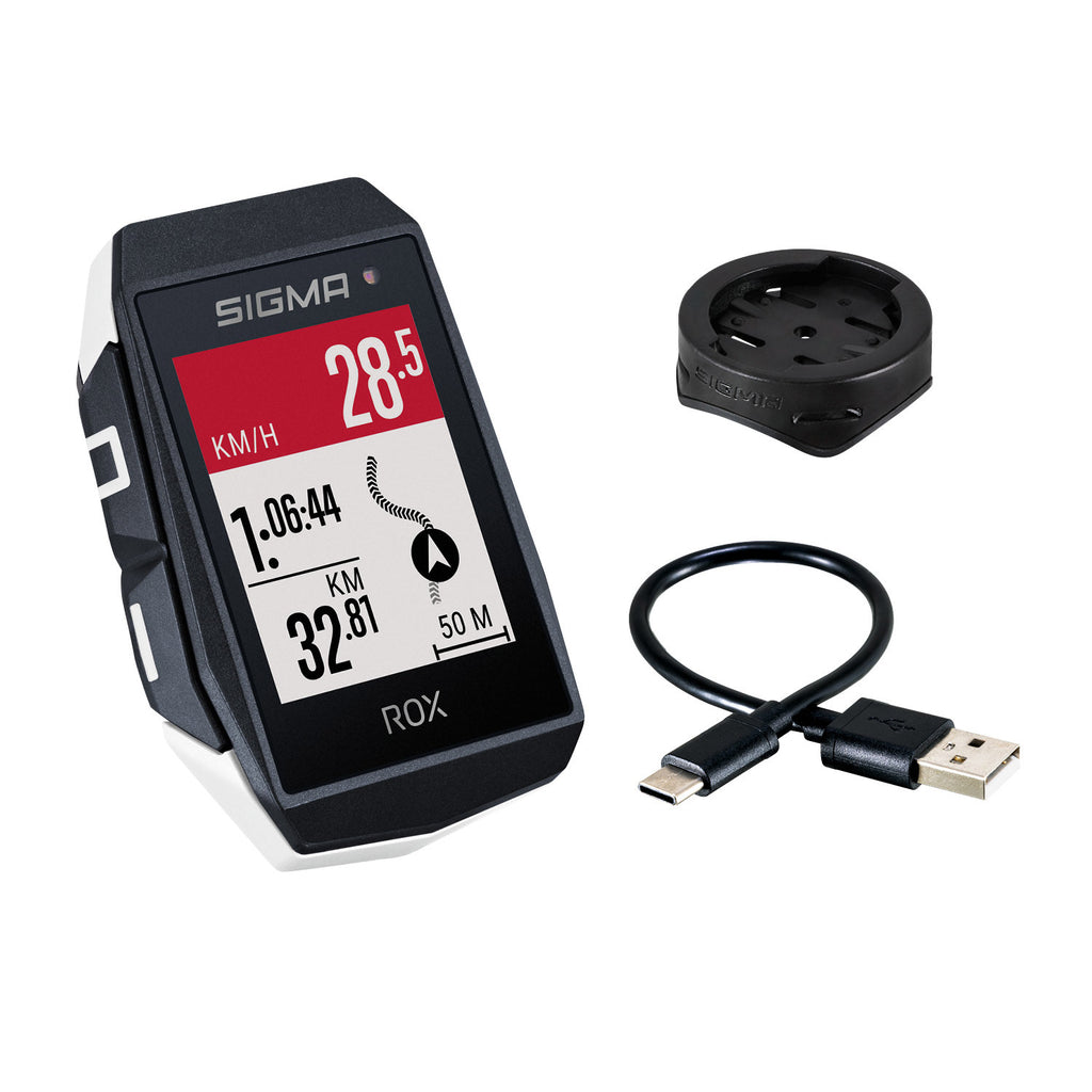Sigma ROX 11.1 EVO GPS-Fahrradcomputer mit Standard-Lenkerhalterung – Weiß