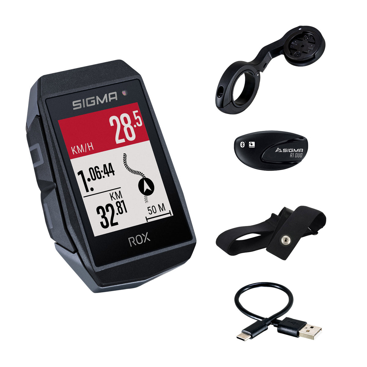 Sigma ROX 11.1 EVO GPS HR Fahrradcomputer-Set mit kurzer Butler-Lenkerhalterung – Schwarz