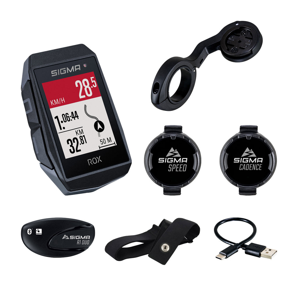 Sigma ROX 11.1 EVO GPS HR + CAD GPS Fahrradcomputer-Set mit kurzer Butler Lenkerhalterung – Schwarz