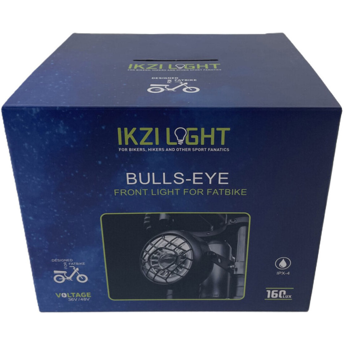Ikzi LED-Frontleuchte für Fatbikes, 160 Lux, E-Bike, 36–48 V, wasserdicht, im Karton