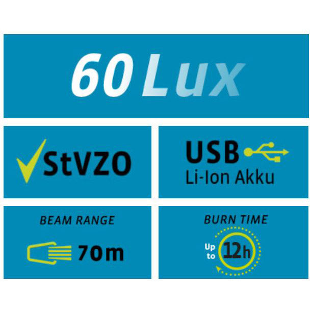 VDO Eco Light M60FL USB 60 Lux + Rot Plus RL Beleuchtungsset