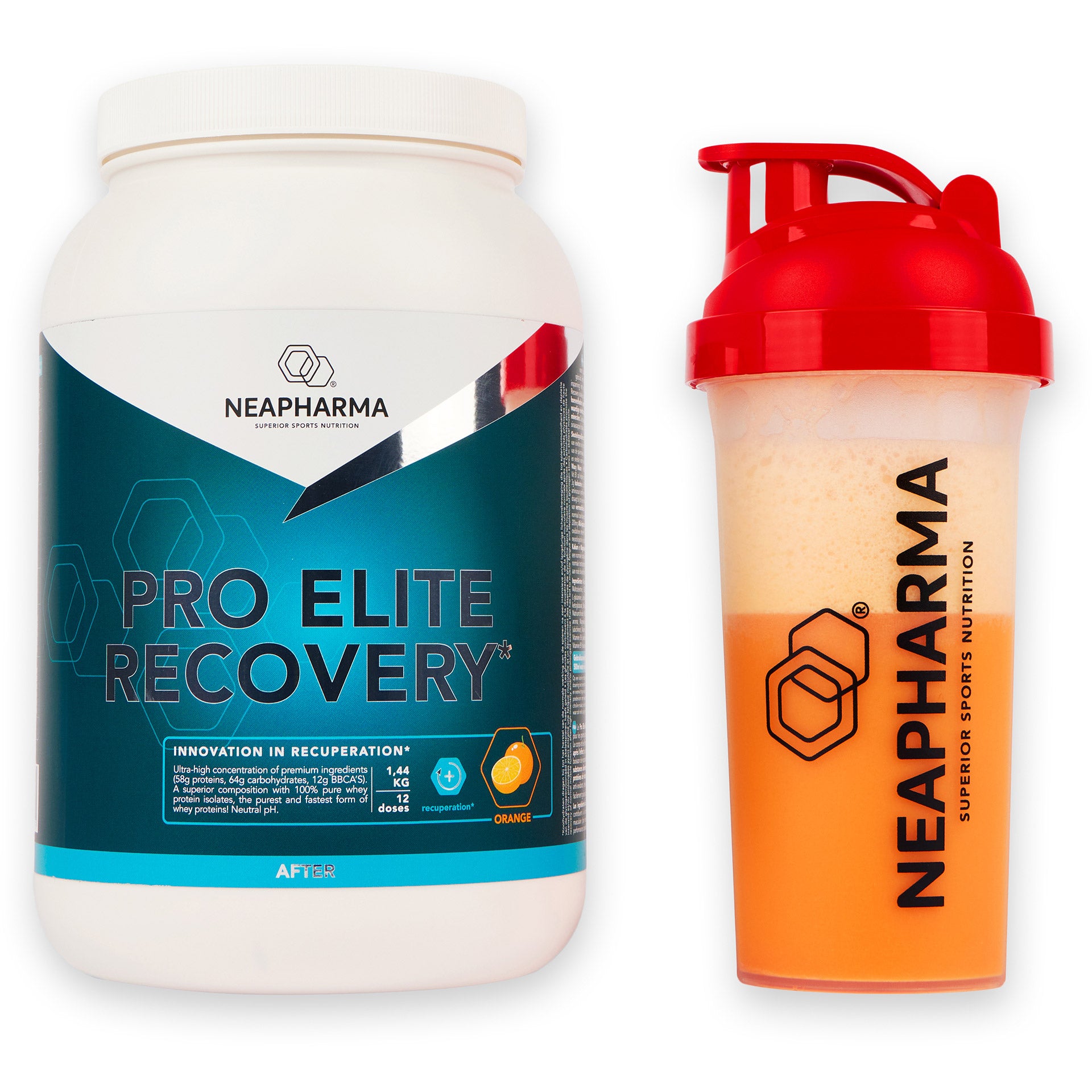 Neapharma Recovery Shake Pro Elite, orangefarbener Becher, 1,2 kg